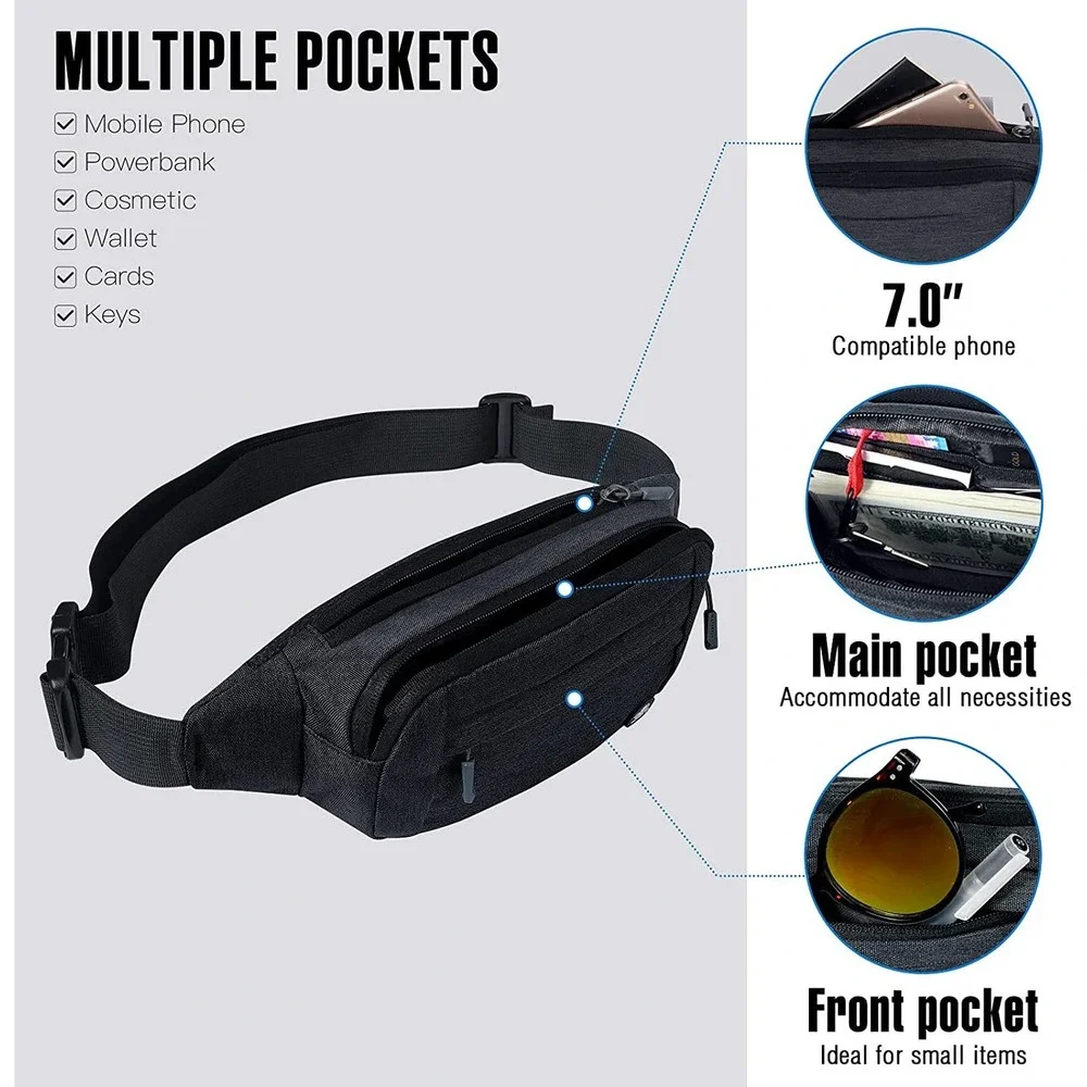 WATERFLY Bum Bag Waist Bag Small Stylish - Black